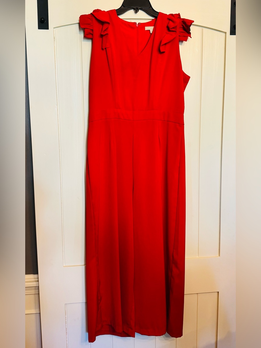 Gianni Bini Red Sleeveless Wide-Leg Jumpsuit with Shoulder Ruffles